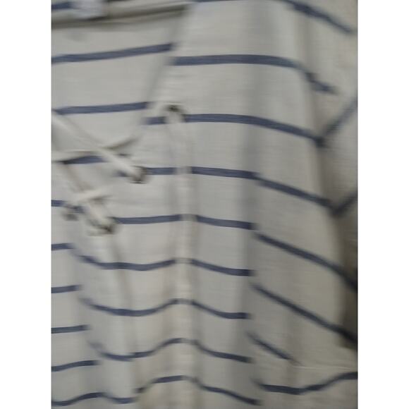 Sunday Woman 1X Blouse Pullover V Lace Neckline Blue White Striped Linen Blend - Picture 5 of 11